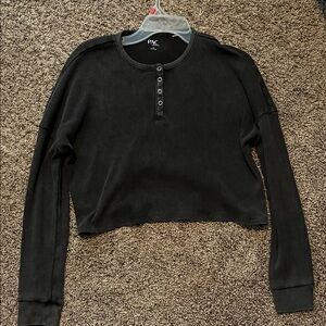 PACSUN BLACK LONG SLEEVE WAFFLE